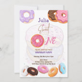 Invitation Sweet One Donut anniversaire rose (Devant)