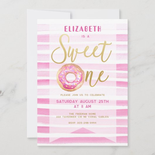 Invitation Sweet One Donut Girl Anniversaire rose (Devant)