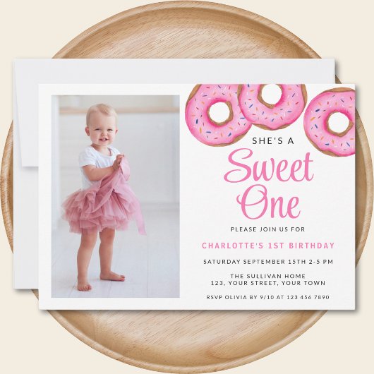 Invitation Sweet One Donut Photo Première fête d'anniversaire