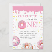 Invitation Sweet One Donut Pink Glaze Premier anniversaire fê (Devant)