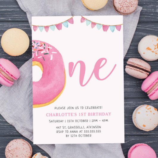 Invitation Sweet One Donut Simple 1ère fête d'anniversaire