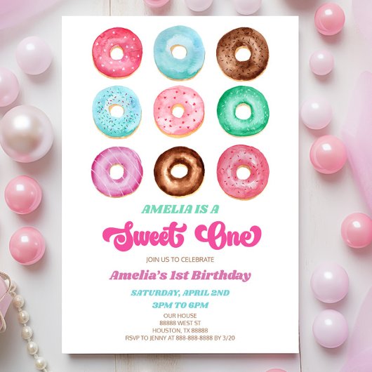 Invitation Sweet One Donut Sprinkings 1er anniversaire fête
