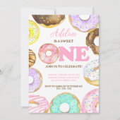 Invitation Sweet One Donuts 1er anniversaire fille aquarelle (Devant)