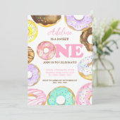 Invitation Sweet One Donuts 1er anniversaire fille aquarelle (Debout devant)