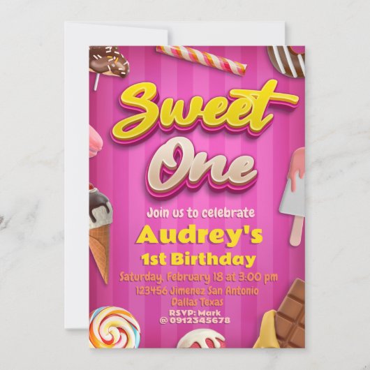 Invitation Sweet One - Fille 1er anniversaire (Devant)