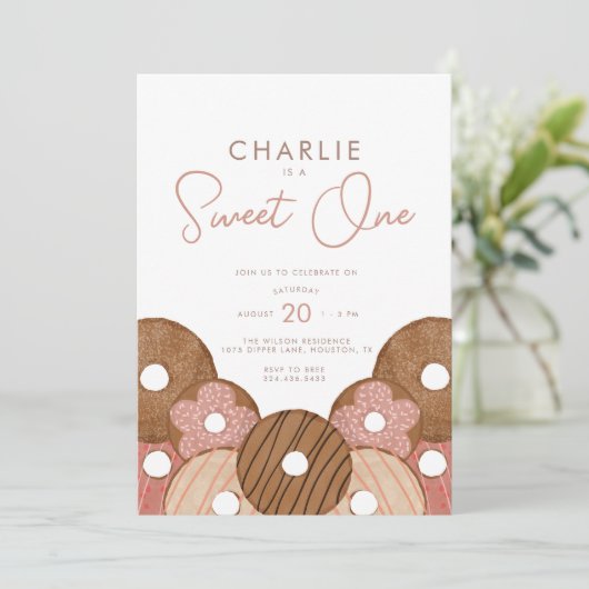 Invitation Sweet One First Birthday Donut Girl'Anniversaire (Debout devant)