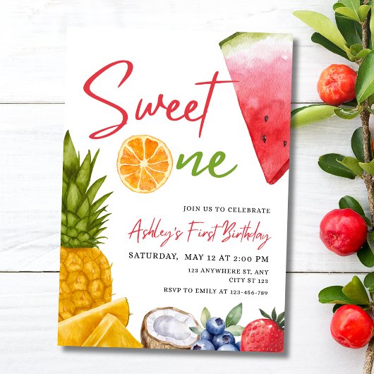 Invitation Sweet One First Birthday Invitation, Fruit Tropica