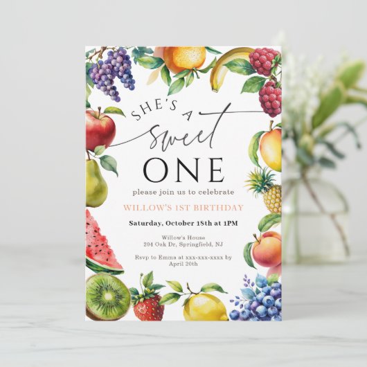 Invitation Sweet One First fruit Strawberry Citrus Birthday (Debout devant)