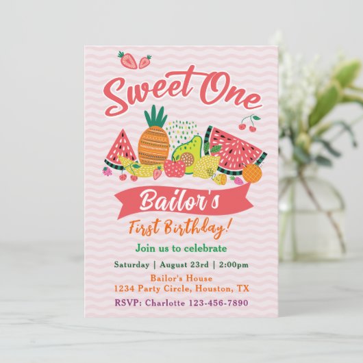 Invitation Sweet One | Fruit Party Anniversaire (Debout devant)
