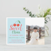 Invitation Sweet One Girl Birthday Cherry Summer Photo (Debout devant)