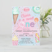 Invitation Sweet One girl first, 1er anniversaire invitation. (Debout devant)