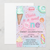 Invitation Sweet One girl first, 1er anniversaire invitation. (Devant / Derrière)