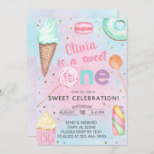 Invitation Sweet One girl first, 1er anniversaire invitation. (Devant / Derrière)