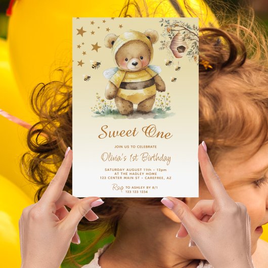 Invitation Sweet One Honey Bear Girl 1er anniversaire