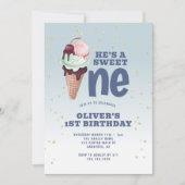 Invitation Sweet One Ice Cream Blue 1er anniversaire (Devant)