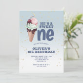 Invitation Sweet One Ice Cream Blue 1er anniversaire (Debout devant)