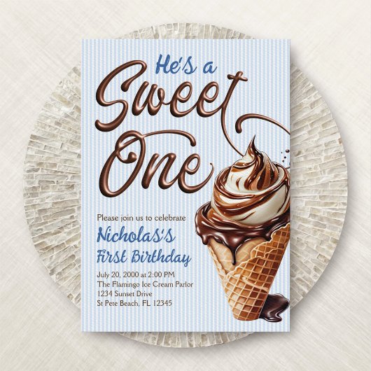 Invitation Sweet One Ice Cream Boys 1er Anniversaire