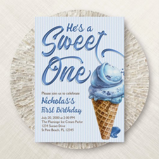 Invitation Sweet One Ice Cream Boys 1er Anniversaire