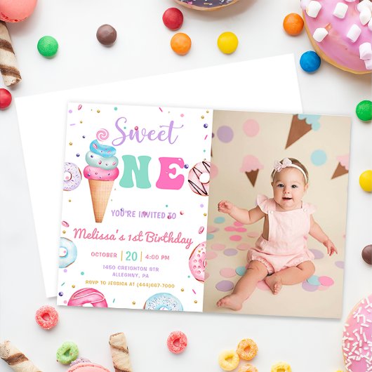 Invitation Sweet One Ice Cream Donut 1er Anniversaire Photo
