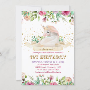 Invitation Sweet One Magical Unicorn Baby Girl Premier annive