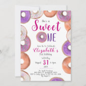 Invitation Sweet One mignonne Donut rose fille 1er anniversai (Devant)