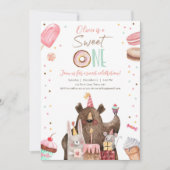 Invitation Sweet One Party Animaux Donut Girl Premier anniver (Devant)
