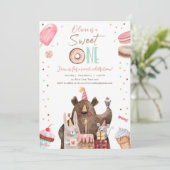 Invitation Sweet One Party Animaux Donut Girl Premier anniver (Debout devant)