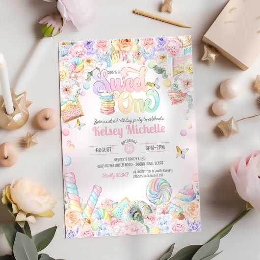 Invitation Sweet One Pastel Candy Shoppe Premier anniversaire