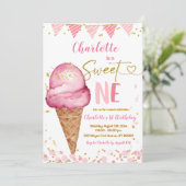 Invitation Sweet One Pastel Crème de glace rose 1er anniversa (Debout devant)