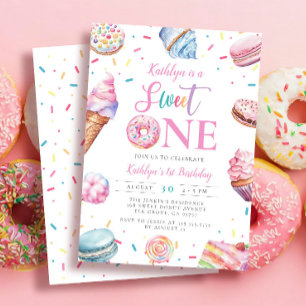 Invitation Sweet One Pastel Pink Donut Candy premier annivers