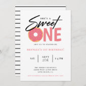 Invitation Sweet One Pink Donut 1ère fête d'anniversaire (Devant / Derrière)