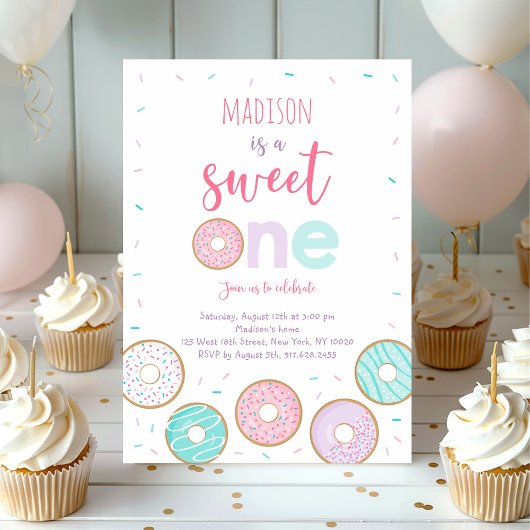 Invitation Sweet One Pink Donut Premier anniversaire