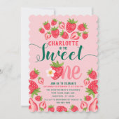 Invitation Sweet One Pink Strawberry Cute 1er Anniversaire (Devant)