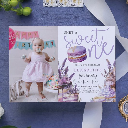 Invitation Sweet One Premier Anniversaire Pastel Violet