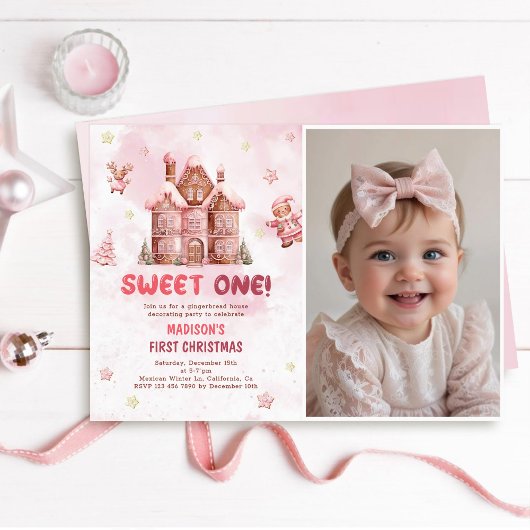 Invitation Sweet One Premier Anniversaire Pingerbread rose Ph