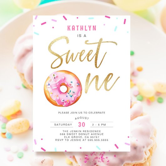 Invitation Sweet One Rose Gold Donut Sprinkings Premier anniv