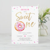 Invitation Sweet One Rose Gold Donut Sprinkings Premier anniv (Debout devant)