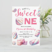 Invitation Sweet One rose Marshmallow 1er anniversaire Invita (Debout devant)