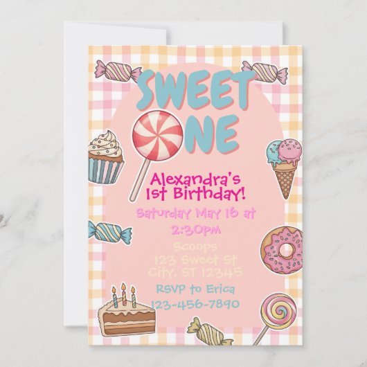 Invitation Sweet One, Sweet Treats 1st birthday (Devant)