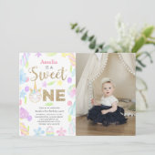 Invitation Sweet One Unicorn Donut Photo 1er anniversaire (Debout devant)