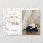 Invitation Sweet One Unicorn Donut Photo 1er anniversaire (Devant / Derrière)