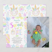 Invitation Sweet One Unicorn Sweets Photo 1er anniversaire (Devant / Derrière)