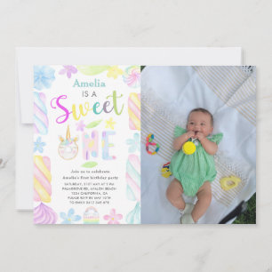 Invitation Sweet One Unicorn Sweets Photo 1er anniversaire