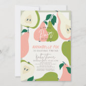 Invitation Sweet Pair rose et vert Baby shower jumeaux poire (Devant)