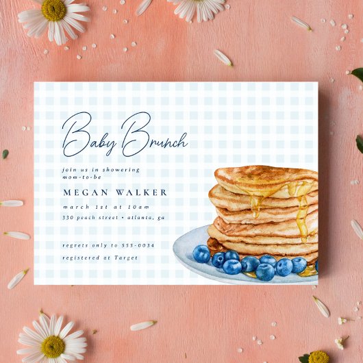 Invitation Sweet Pancake Blue En vichy Baby shower garçon Bru