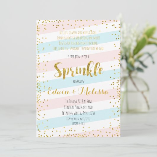 Invitation Sweet Pastel Baby Sprinkle Invitationbébé, douche, (Debout devant)