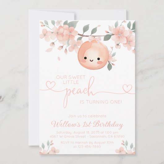 Invitation Sweet Peach 1er anniversaire (Devant)