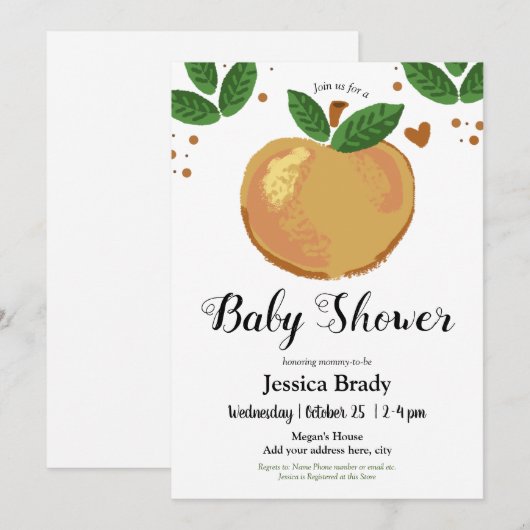 Invitation Sweet Peach avec Baby shower de coeur (Devant / Derrière)
