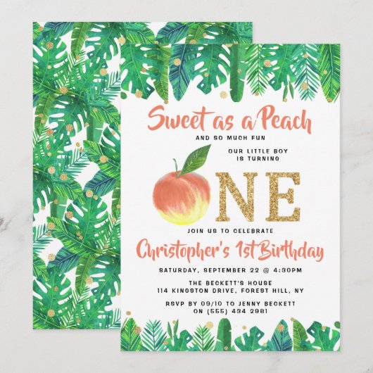 Invitation Sweet Peach Boys 1er anniversaire (Devant / Derrière)