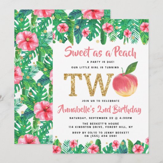 Invitation Sweet Peach Girls 2e anniversaire (Devant / Derrière)